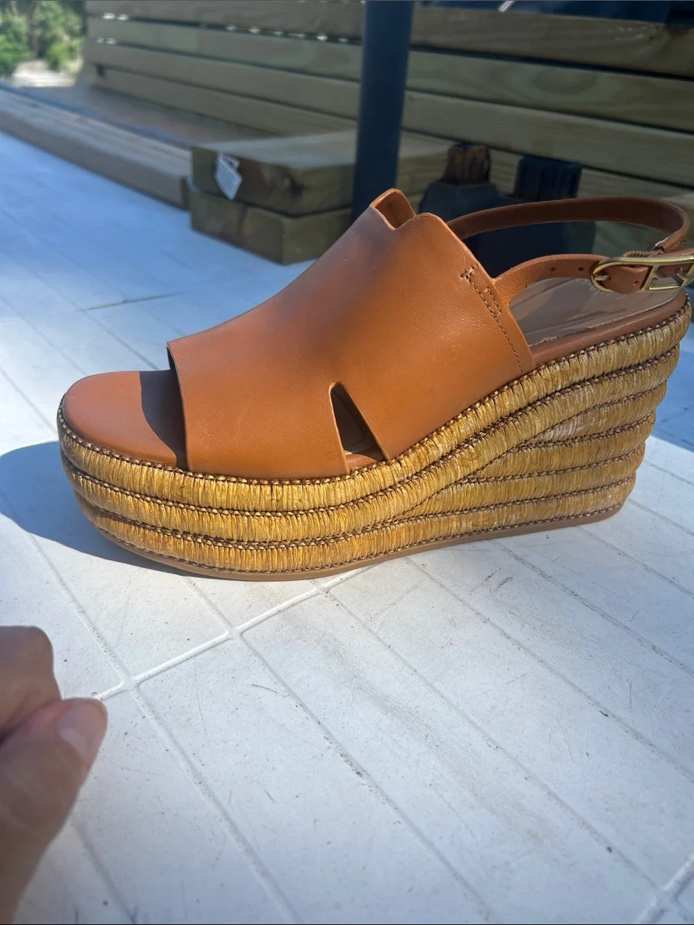 Franco Sarto Chestnut Brown Leather Wedge Slingbacks